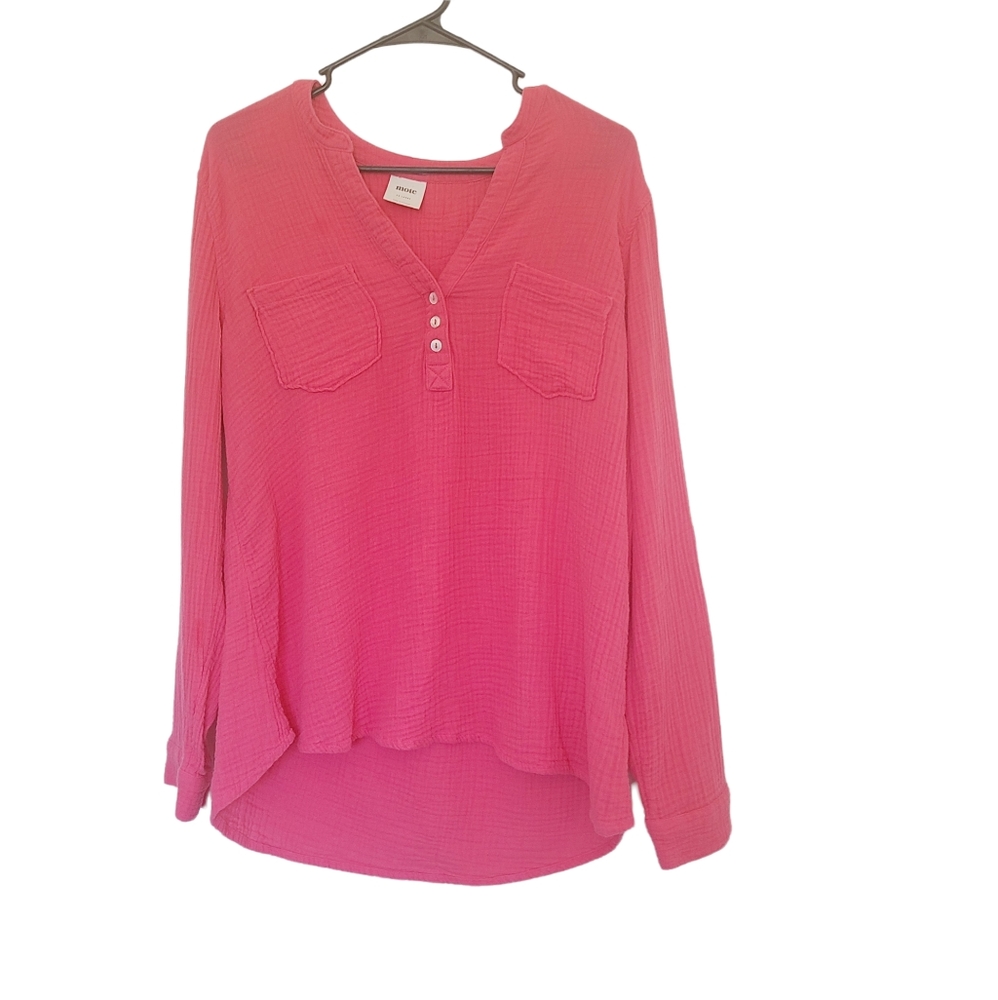 Mote women's plus size hot pink 100% cotton guaze feel long sleeve top size XXL